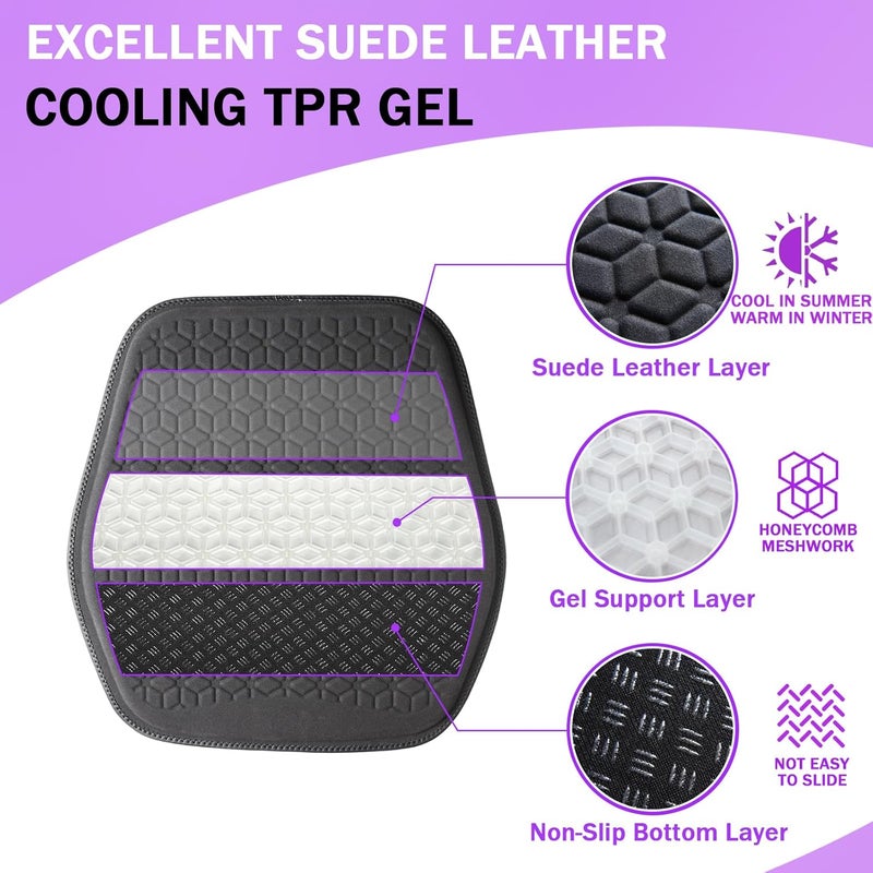 Binsheo Thin Premium Gel Seat Cushion for Car Seat, Office Chair, Wheelchair, Golf Cart - Non-Slip Car Seat Cushions with 0.7 Inch Gel - Sciatica & Coccyx Pain Relief (Suede, Black) - Image 3